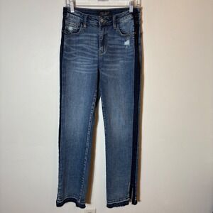 Judy Blue JB88641 Straight Leg Side‎ Stripe Distressed Jeans Blue Women's 5/27